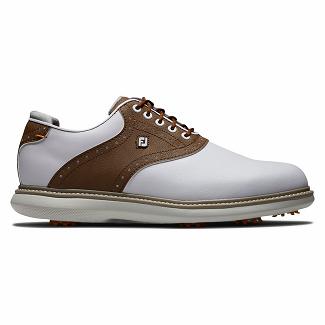 Men's Footjoy Traditions Spikes Golf Shoes White/Brown NZ-226474